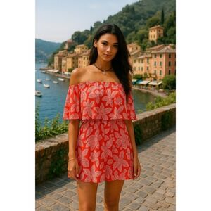Show Me Your MuMu Red and White Off-Shoulder Dress